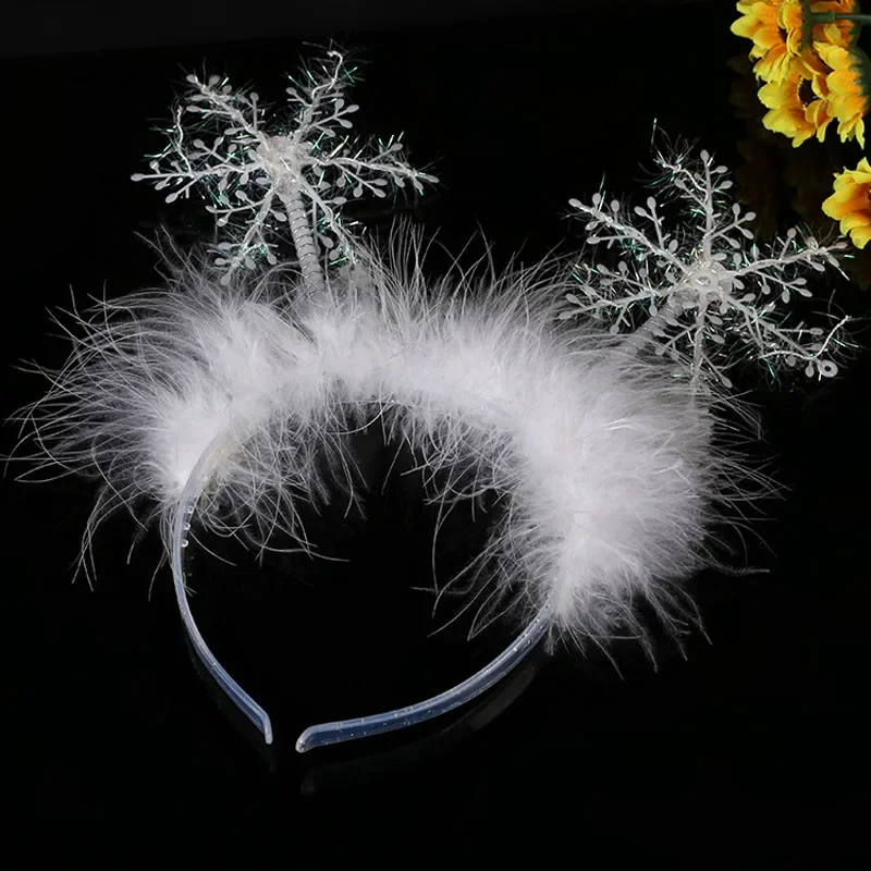 White LED Light Up Blinking Headband Glow Feather Snowflake Hairband Party Gift Holiday s Decoration  Navidad  Halloween