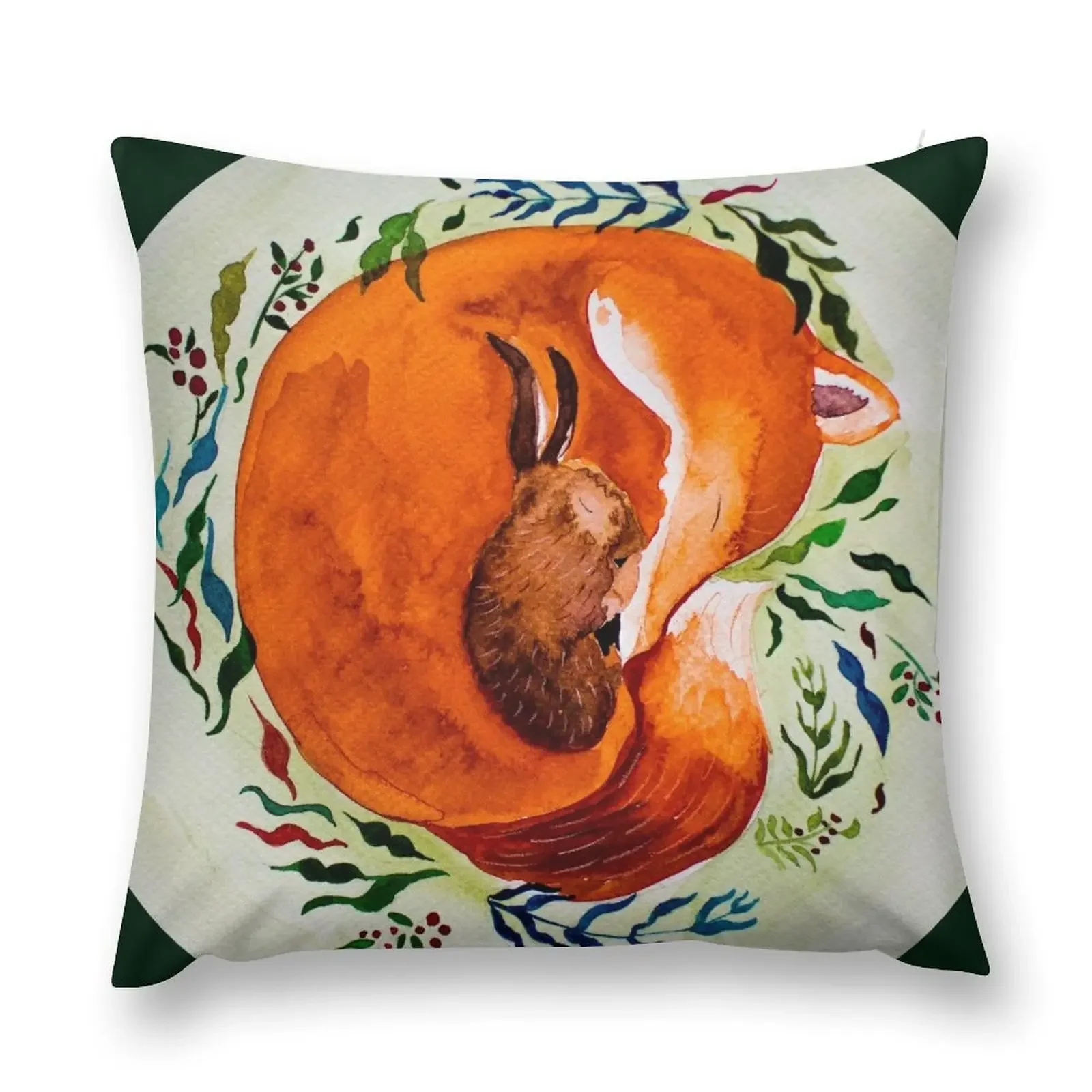 

Fox and rabbit I Watercolour painting Throw Pillow Christmas Pillow Cushions For Children Rectangular Cushion Cover pillow