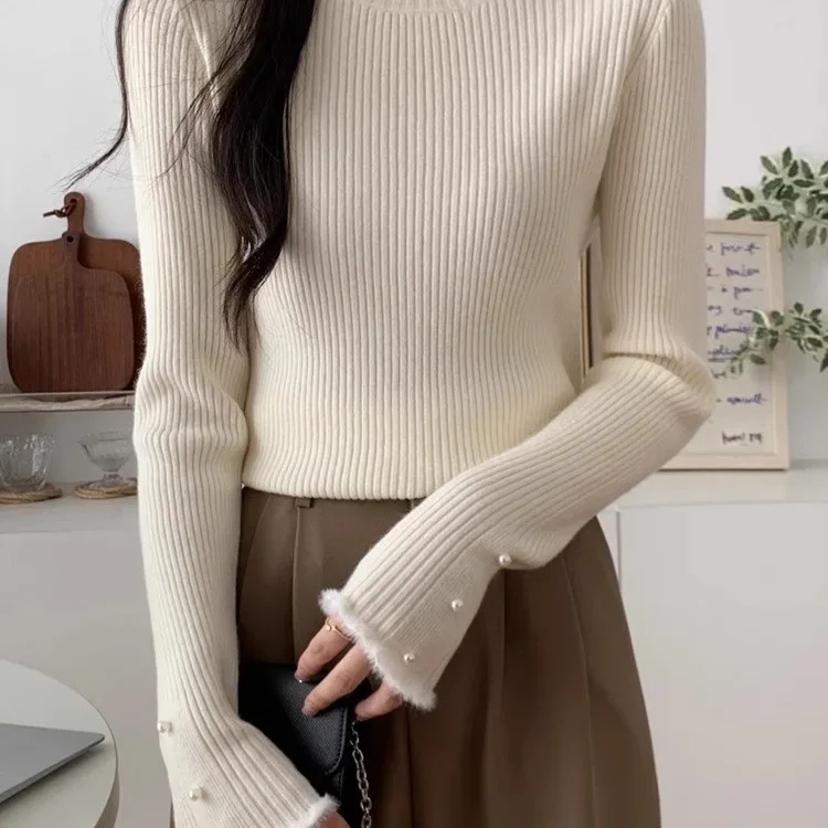 

Women's Autumn/Winter Thickened Knit Base Layer Top Stylish Inner Slims Black Design Sensibility Half-Polo Turtle Neck Sweater