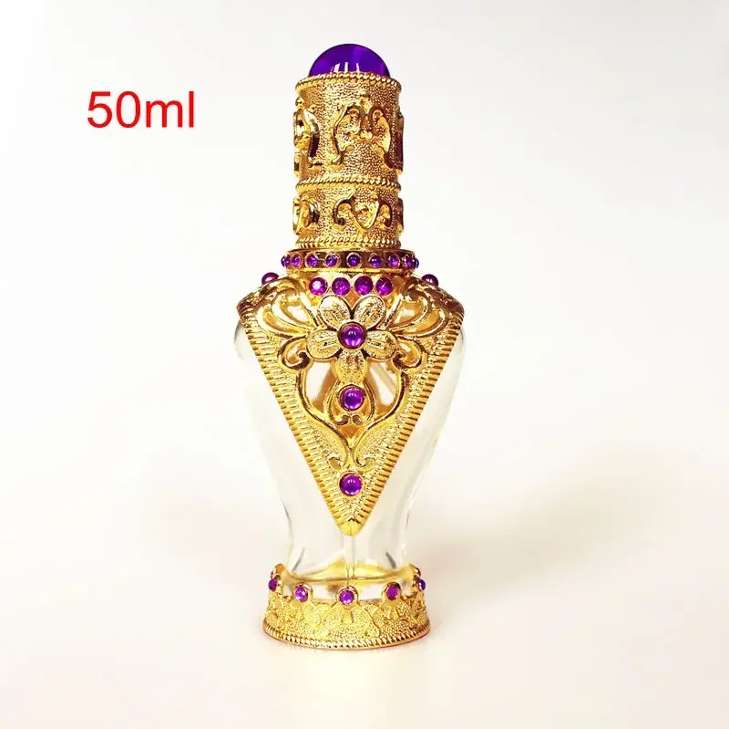 50ML Vintage Metal Perfume Bottles Empty Refillable Glass Stopper Dropper Bottle Hand Made Craft Gift for Christams