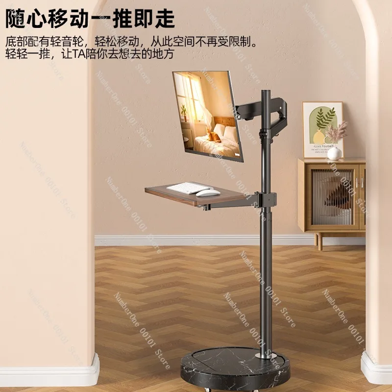 Luxury Wood Grain Monitor Floor Stand Gas Spring Arm Universal VESA Mount for 24 27 32 34 Inch Display Screen Adjustable