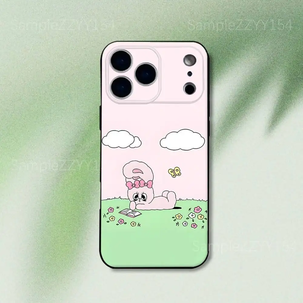 حافظة هاتف Esther Bunny Rabbit لهاتف iPhone 17,16,15,14,13,12,Pro,Max,Plus,E,SE4,Air,Mini Black Soft Funda