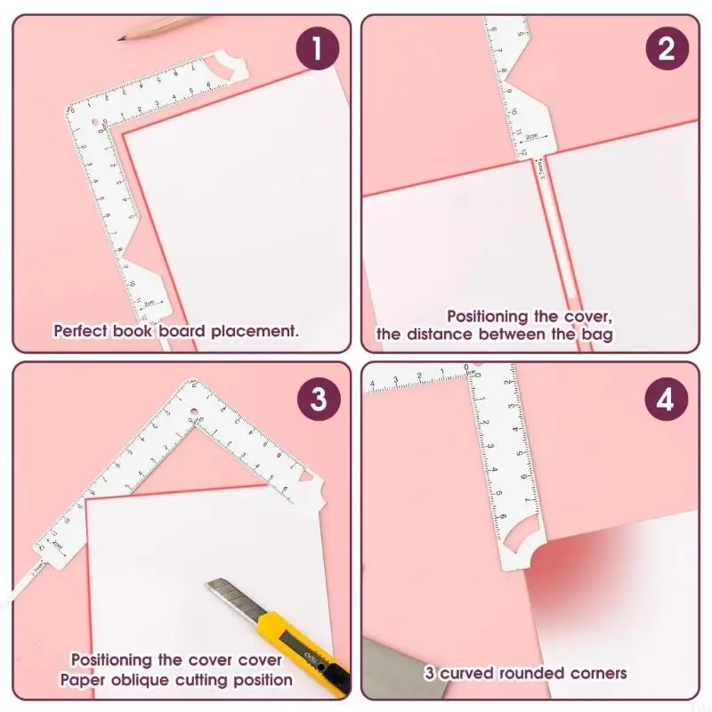 5-in-1 Book Covers Guide Ruler Stainless Steel Metal Bookbinding Ruler Tool for Making Book Journal Covers Album Covers