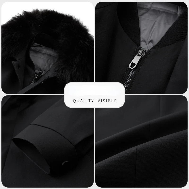 Luxury Winter Down Jacket Men\'s Fashion Mid-length Fur Collar Thick  White Duck Down Coat Male Casual Detachable Liner Warm Coat