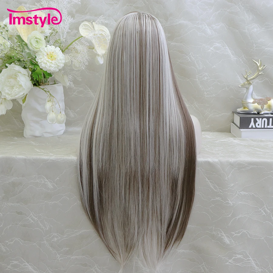 Imstyle Highlight Blonde Brown Wig Synthetic Lace Front Wig Long Straight Wig Heat Resistant Fiber Daily Wigs For Women 26 inch