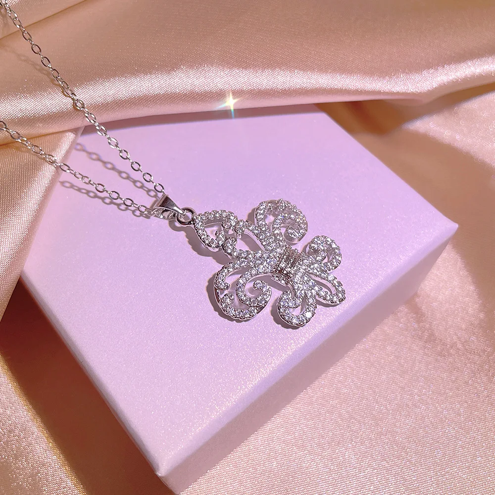 NEW Creative Hollow Cross Flower Three-piece Ring Pendant Necklace Stud Earrings For Women Anniversary Geometry Gift Jewelry