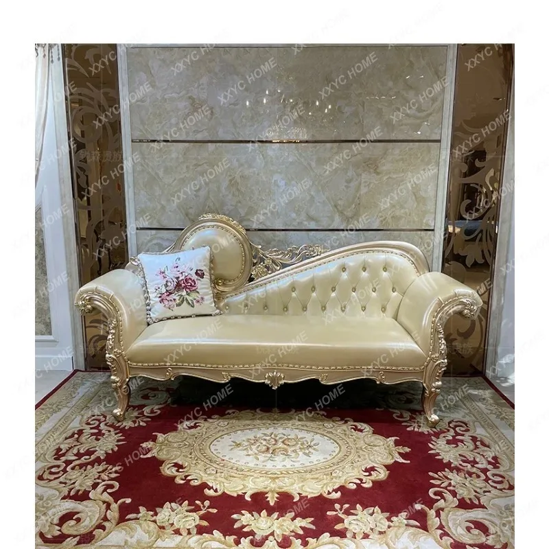 XX solid wood leather art concubine chair,  luxury carved beauty couch neoclassical recliner bedroom lazy chair