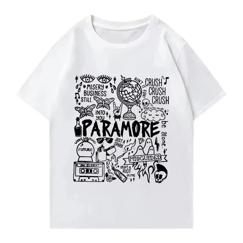 2026 Punk Vintage Short Sleeve Rock Band Vintage Album T-shirt Print Tops Streetwear Oversized Loose Casual Tees Unisex