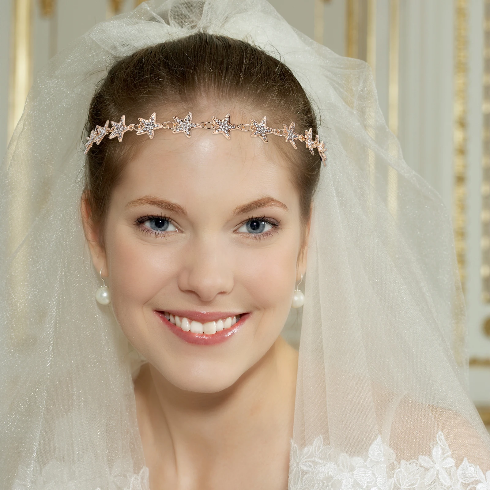 

2pcs Pearl Chain Headb Hairb Gold Headpiece Girl Jewelry Alloy Delicate Exquisite Banquet Party Decor Accessories