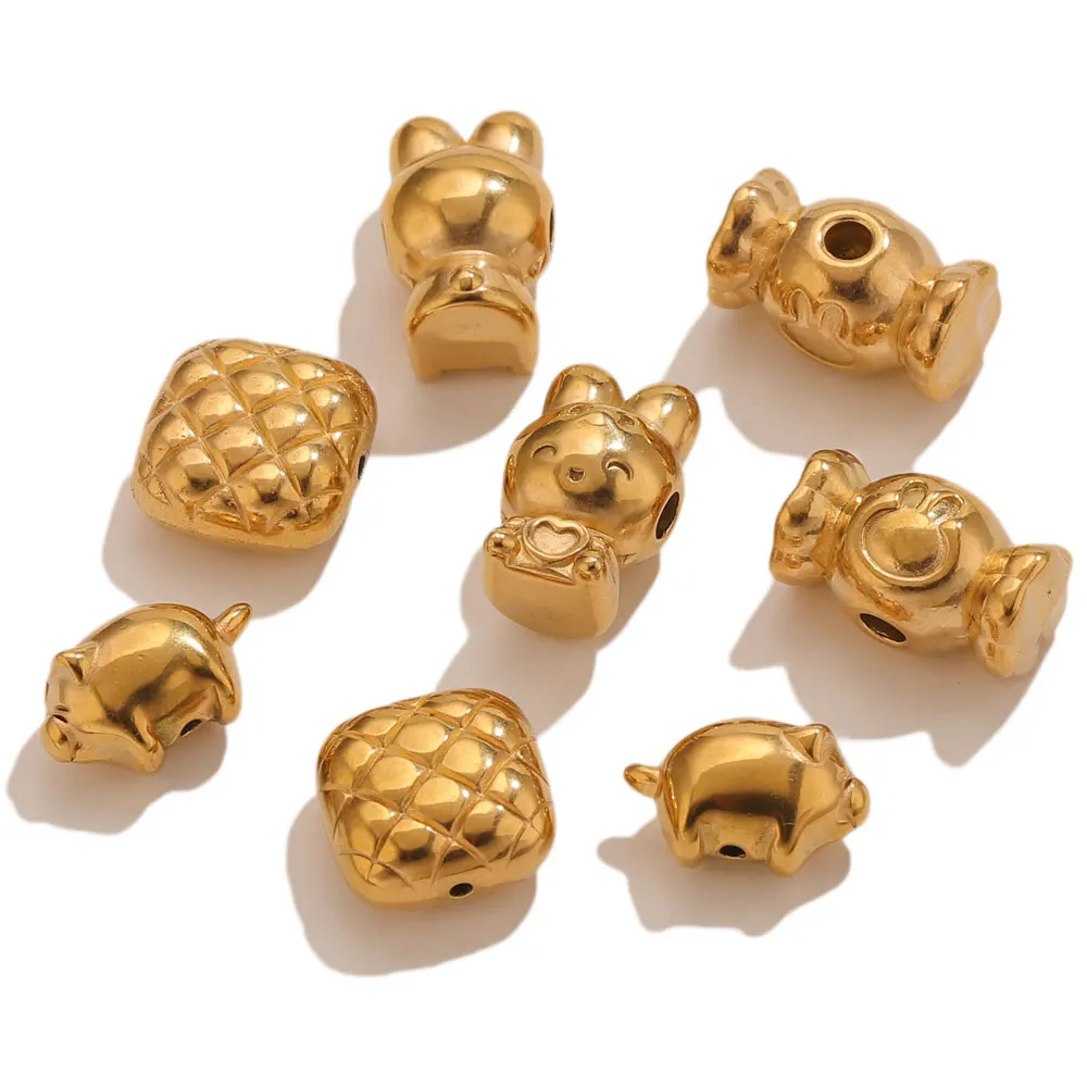 5 Stück Edelstahl-Abstandshalterperlen in Form von Kaninchen und Schwein für Armbänder, DIY, handgefertigte lose Perlen, vergoldete Perlen, Schmuckzubehör – Detail 2