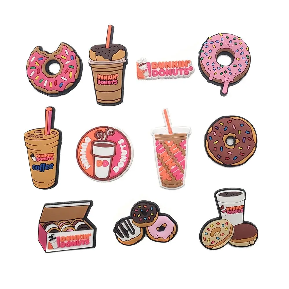 

11Pcs/Set shoe charms Donut Cookies Drinks Food PVC Sandals Shoe Accessories Decoration Buckle Ornament gift