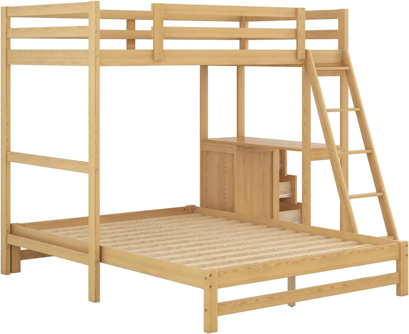 Litera doble sobre cama completa con escritorio y cajones de almacenamiento, camas tipo loft convertibles de madera que se pueden separar en 2 literas para niños