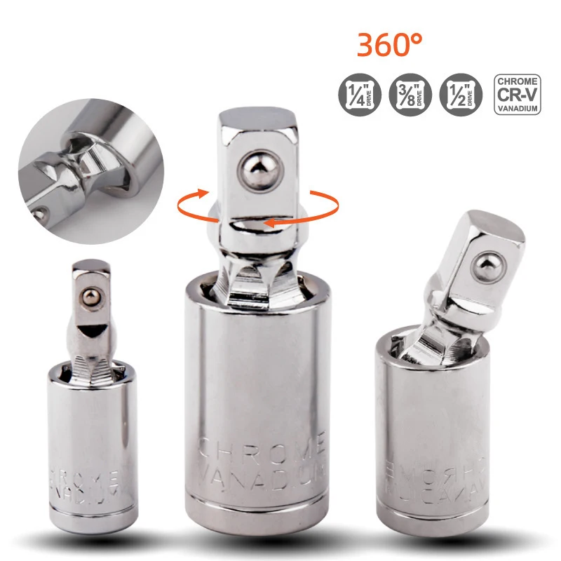 

1/4" 3/8" 1/2" Universal Joint Set 360 Deg Rotary Head Ratchet Angle Extension Bar Socket Adapter Bendable Adapter Socket Tools
