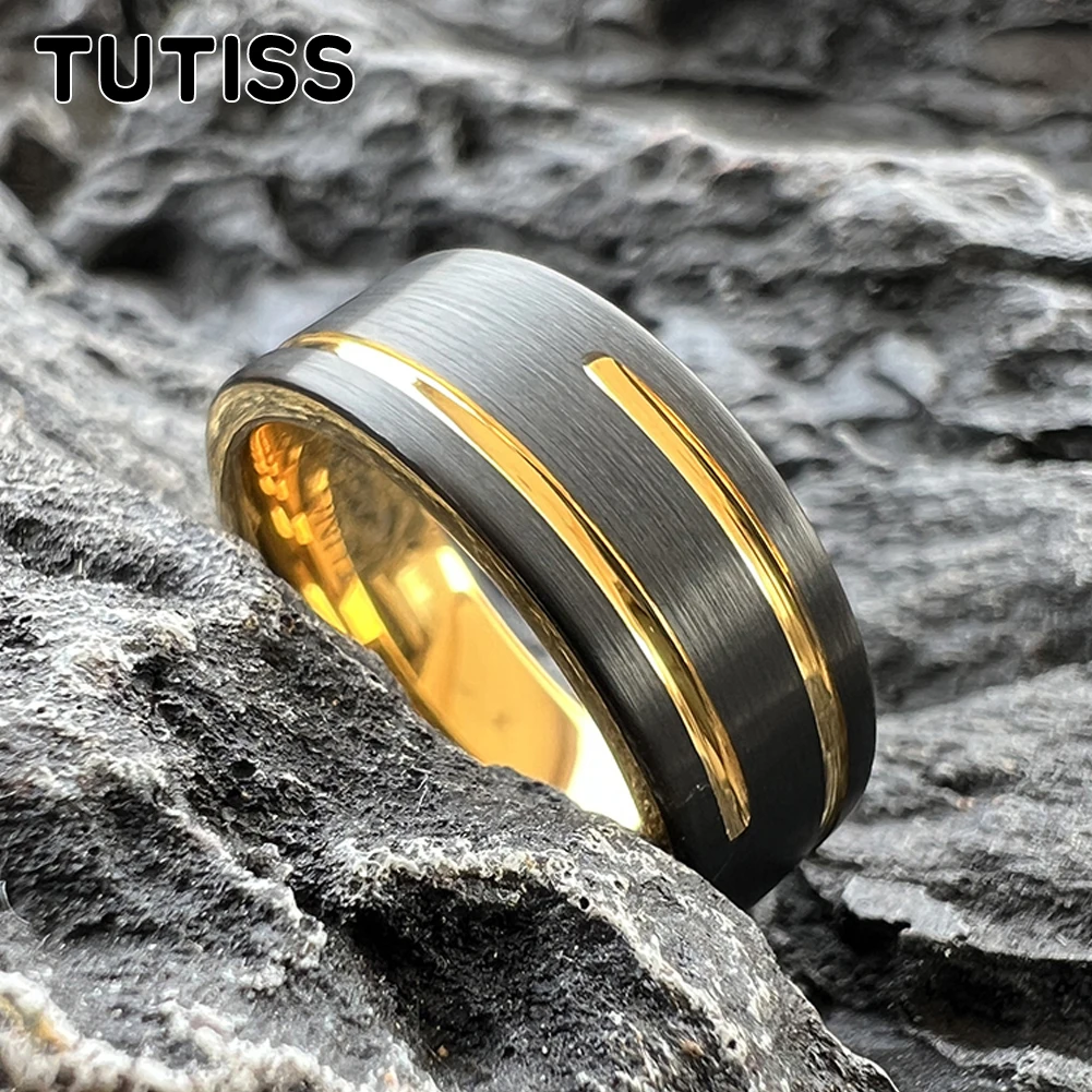 

TUTISS 8mm Two Colors Cool Men Women Ring Tungsten Wedding Band With Special Groove Finish Comfortable Fit