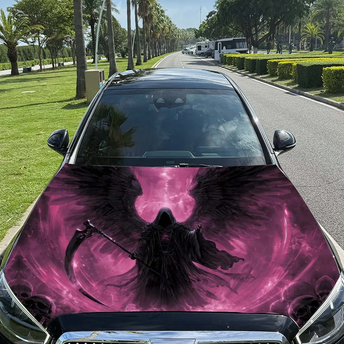 Reaper Image in Star - Purple Domain Car Vinyl Wrap, PVC Material Waterproof Car Hood Sticker, Self-Adhesive Scratch-Resistant S