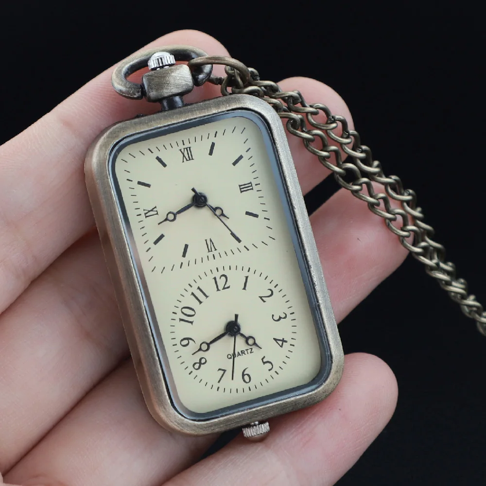 خمر مستطيل ثنائي اللغة تصميم ساعات الجيب خمر الأرقام الرومانية العربية الطلب قلادة الكوارتز فوب الساعات ساعة حائط هدية