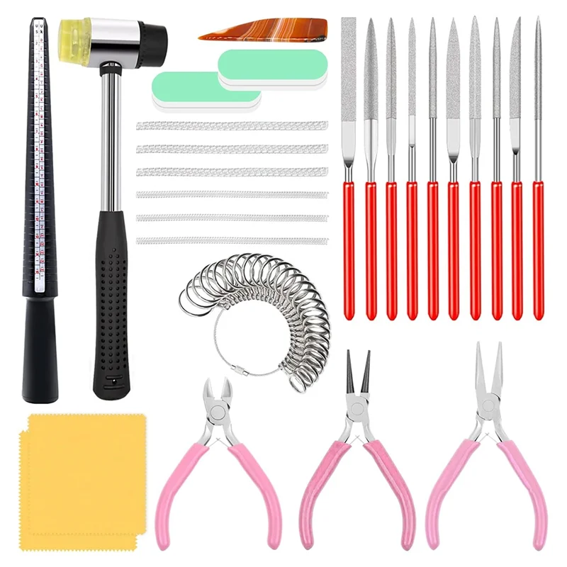 

NEW-27Pcs Jewelers Tools Set,Ring Sizer Measuring Tool For Fixing Bent Rings, Making The Bent Ring Round Again, Ring Forming