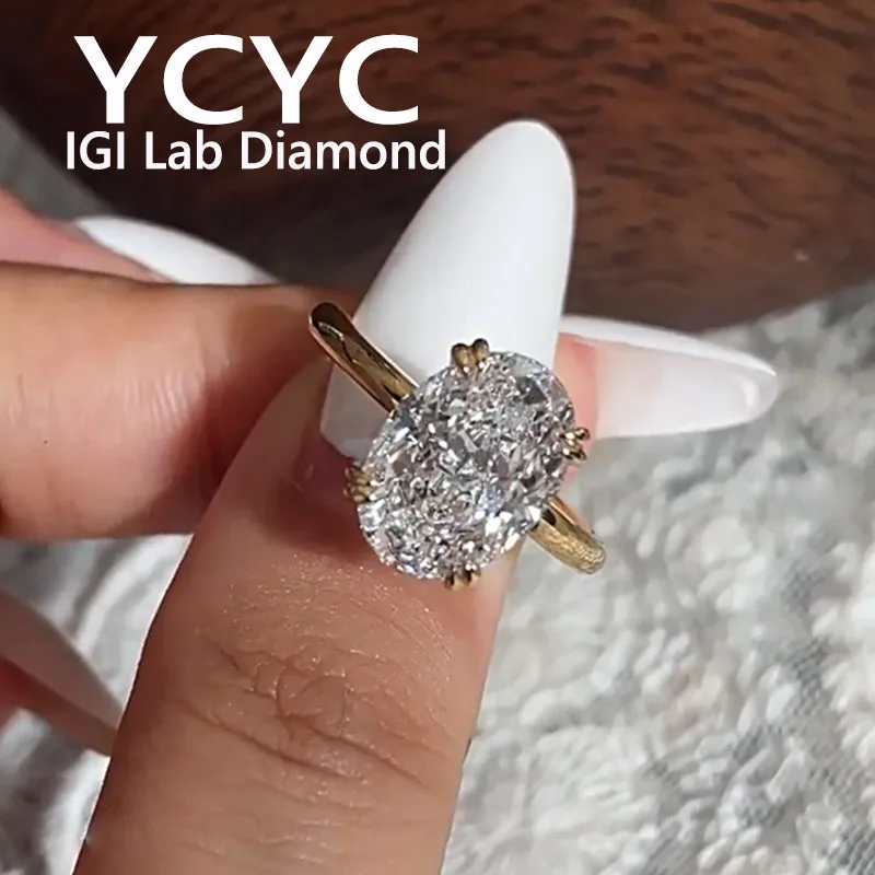 solid real 18K /9K  Yellow Gold Ring Oval Lab Grown Diamond Solitaire Engagement Ring 3Ct DE VS-VVS   Wedding Ring