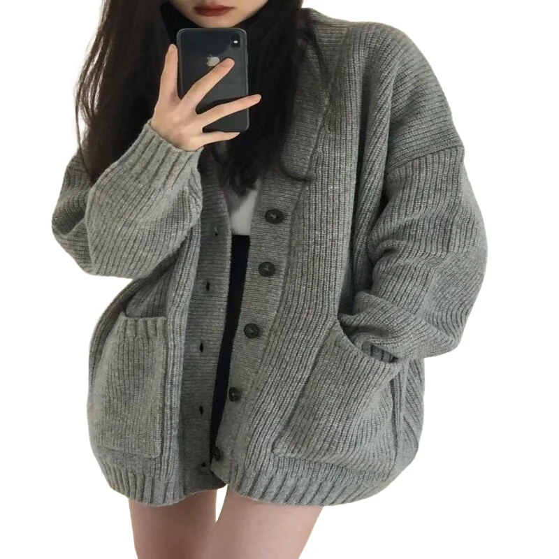 Herfst en winter Dikke middellange trui Vest Koreaanse versie Luie stijl Veelzijdige bovenkleding Gebreid jack Warme bovenkleding