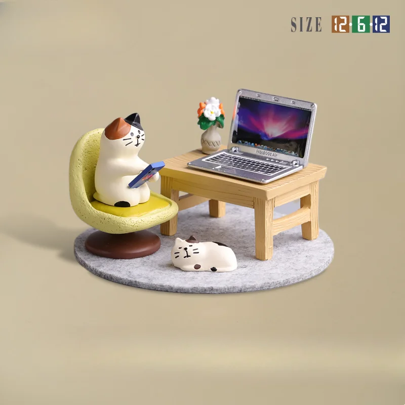 

New Cute Working Cat Resin Ornaments DIY Office Scene Creative Desktop Decoration Original Design Miniatures for Bookshelf Decor