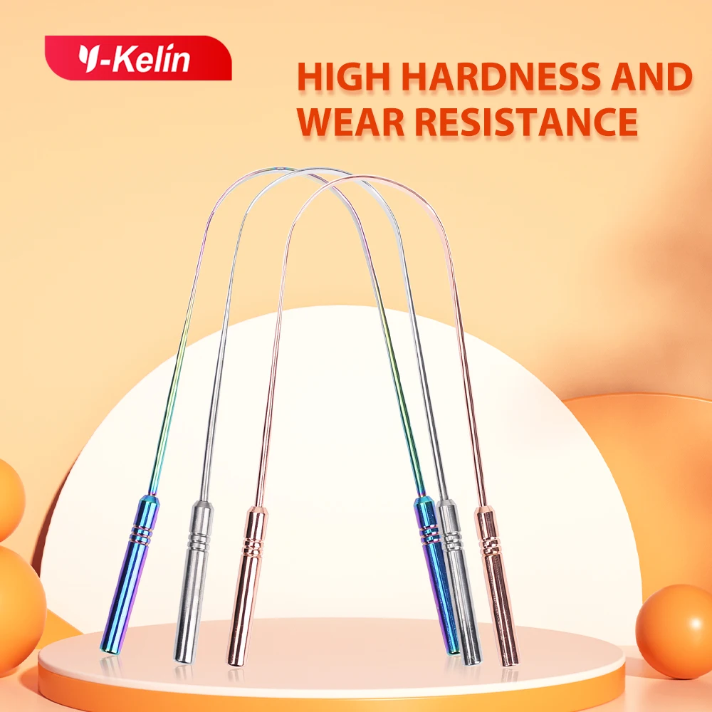 Y-kelin 3 Colors Stainless Steel Tongue Scraper Metal Tongue Fresh Breath Cleaning Coated Toothbrush Oral Hygiene