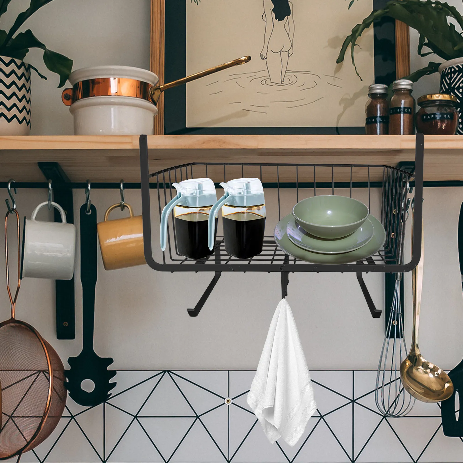 

Подвесная корзина для хранения под шкафом из прочной углеродистой стали, органайзер для кухонных принадлежностей, мелочей и столовых приборов, экономия места