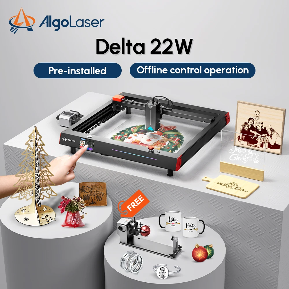 Commercial 22W Laser Engraving Cutting Machine With Offline Control Screen 5G Wifi Rotary Chuck Air Pump Delta Cutter Engraver