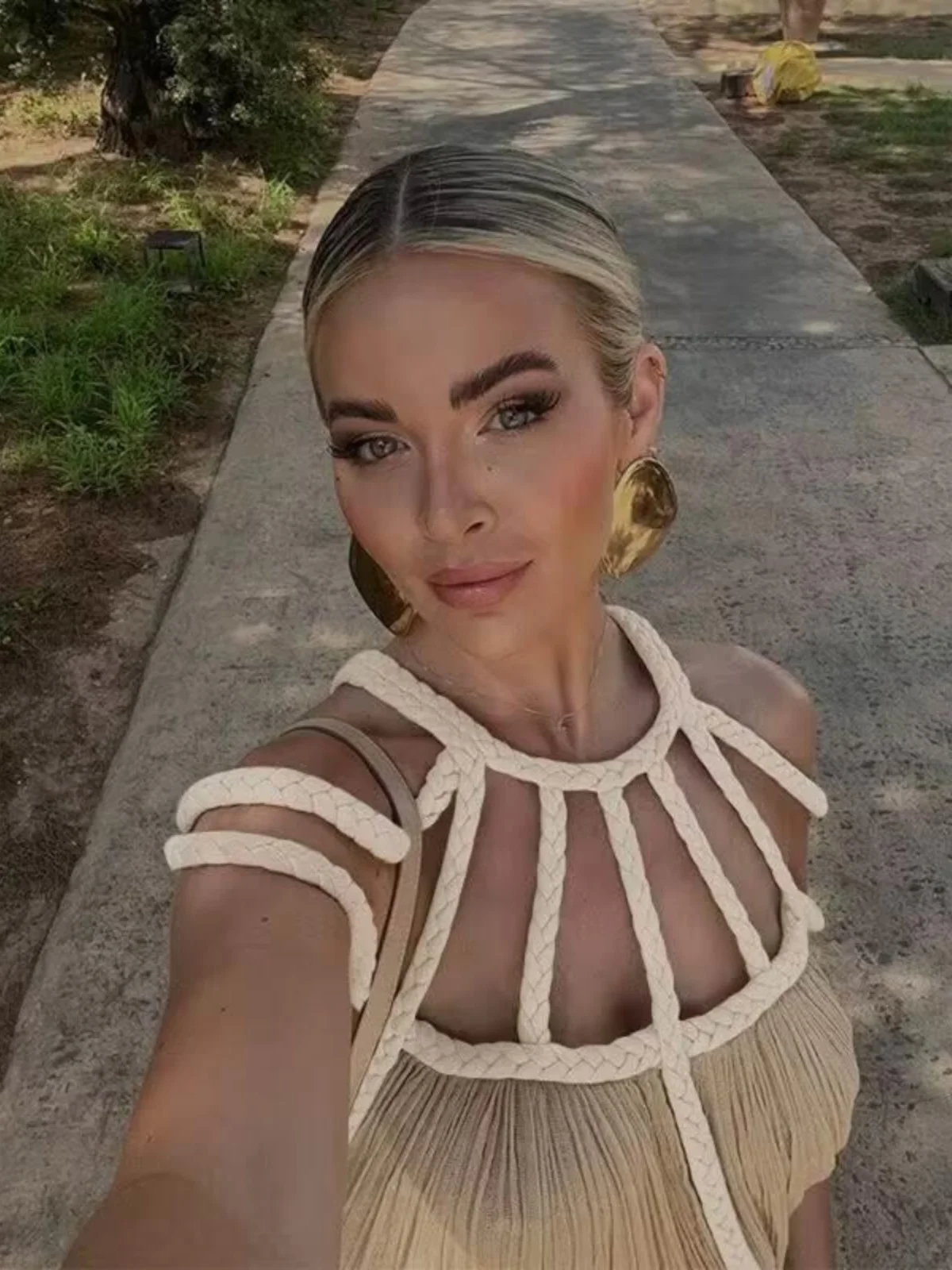 Sexy oulder Bared Beach Dr femmes ample été Vaion décontracté tricot corde attaché robe taille moyenne Polyester Fiber V Ne