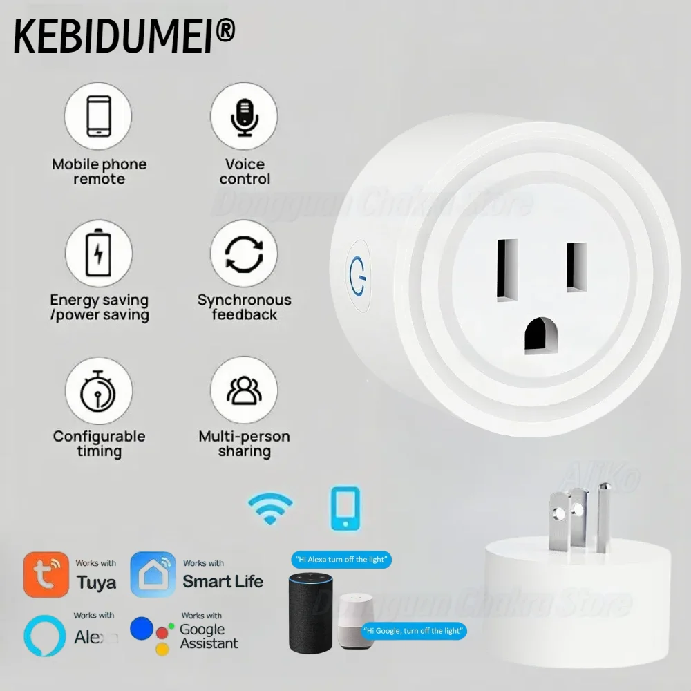 Prise Wifi intelligente 20A 16A, prise US, application de téléphone, commande vocale à distance, 100-240V, minuterie sans fil, interrupteur, pour Google Home Auto