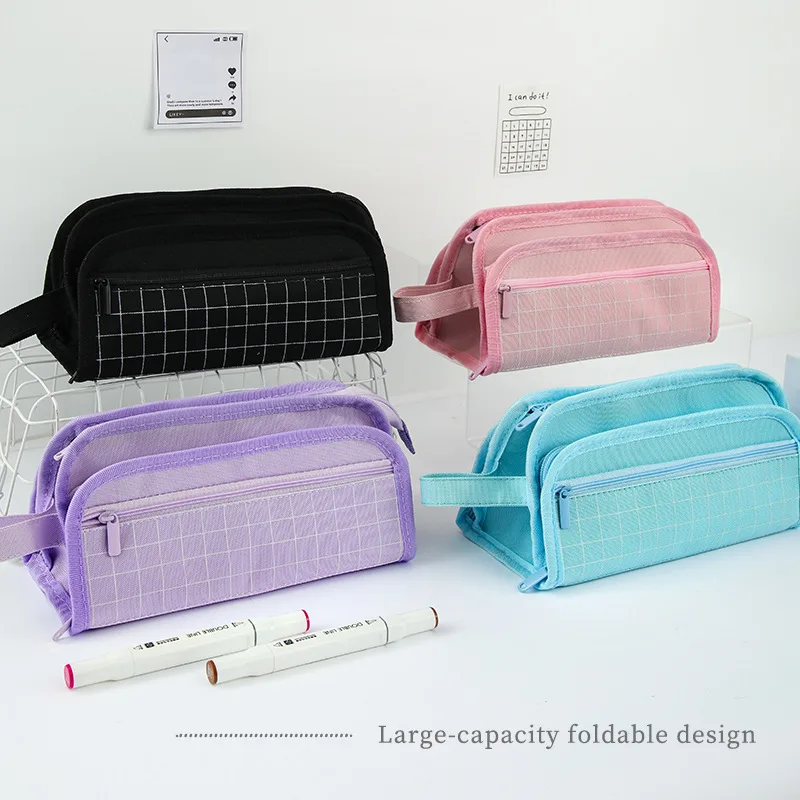 مقلمة ذات سعة كبيرة وبسيطة وحقيبة أقلام رصاص محمولة باليد وحقيبة مستحضرات التجميل المحمولة هدية للقرطاسية المدرسية للطلاب