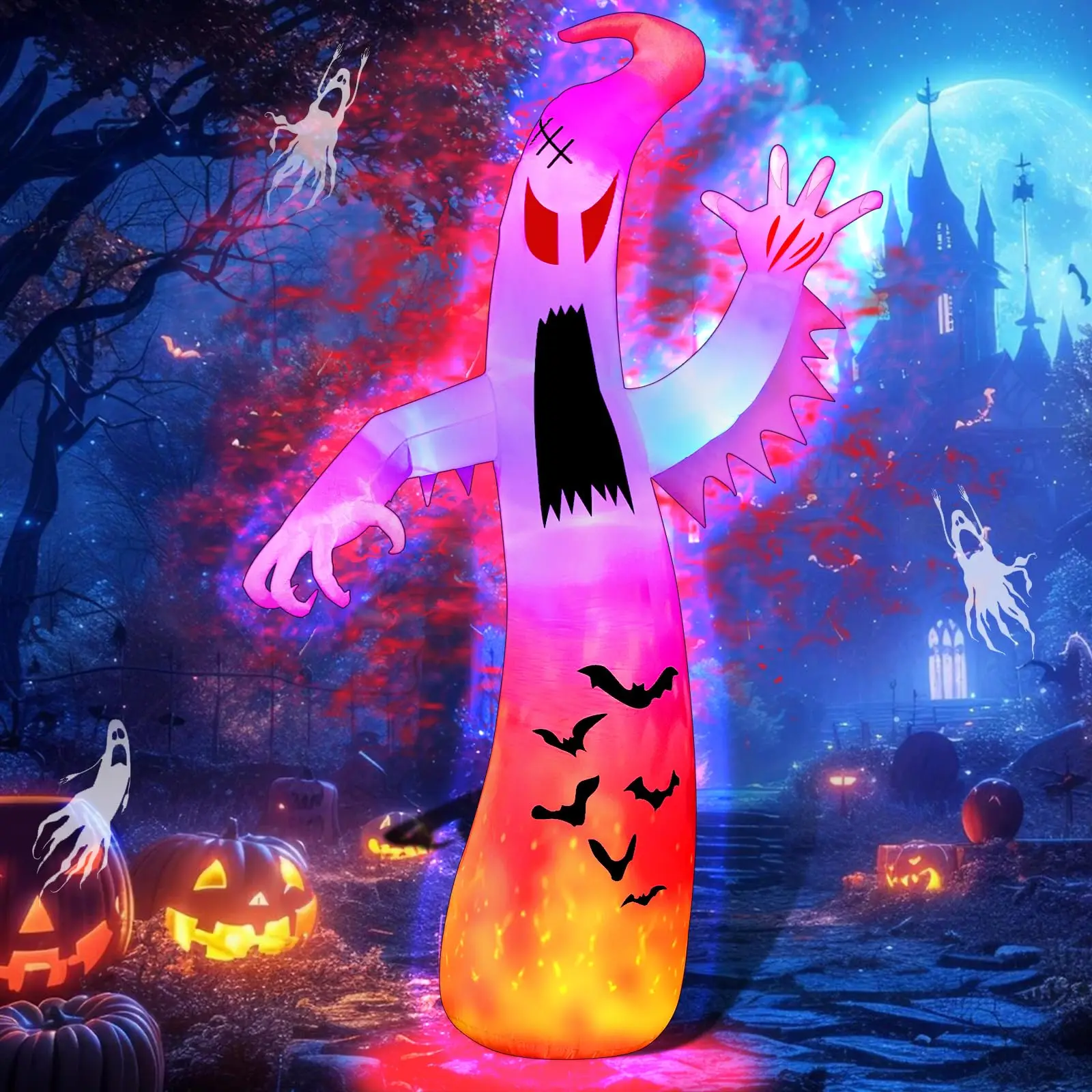 11.8 FT Halloween Inflatables Ghost Outdoor Decor Scary Red Eye Ghost with Built-in LEDs for Garden Lawn Party Decorations Prop