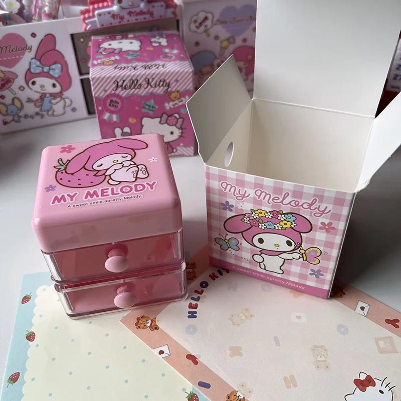 Sanrio Cinnamoroll Hello Kitty Kulomi Creative Cartoon Cute My Melody Storage Box Drawer Stackable Square Dressing Table