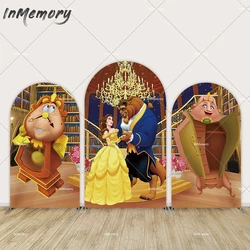 Cartoon Beauty and Beast Arch Cover Backdrop for Princess Girl Birthday Party Decoration Palace Indoor Background Banner