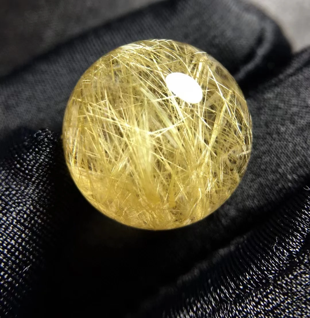 

Natural Gold Rutilated Quartz Round Sphere Pendant Necklace Jewelry 17.6mm Water Drop Yellow Rutilated Women Men AAAAAAA