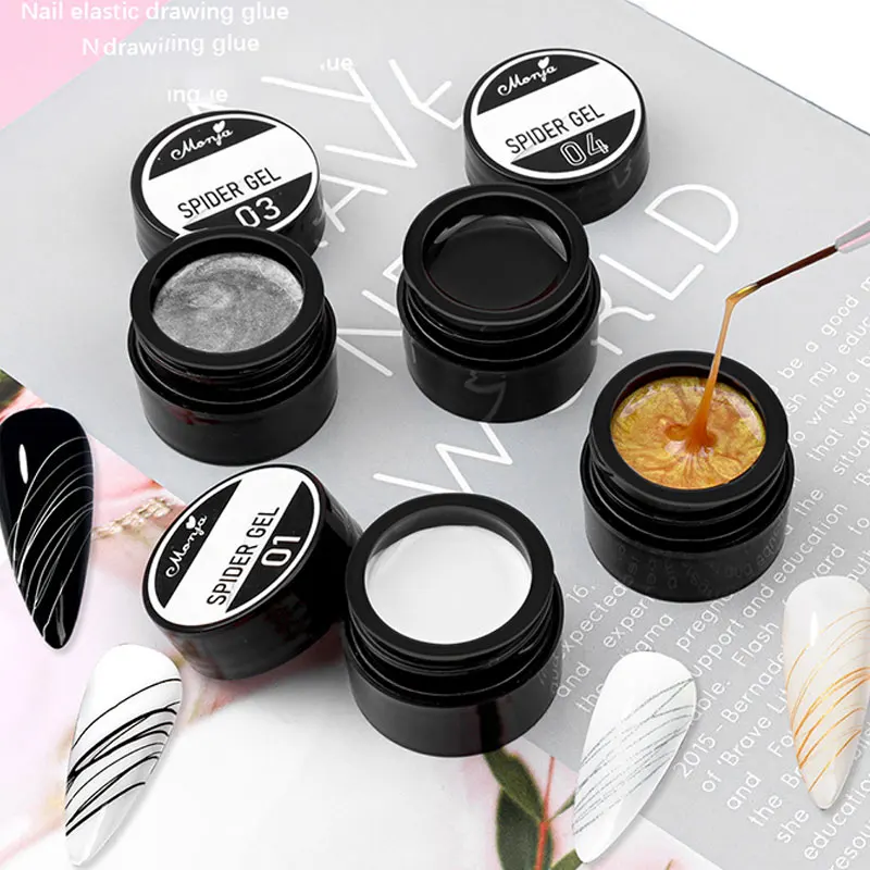 Wire Drawing Gel Nail Polish Black White Spider Web Gel Nail Art Design Painting Liner Glue Gel Reflective Top Coat