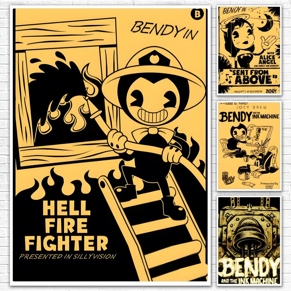 Game B-Bendy And The Ink M-Machine Poster Canvas Mural For Interior Walls Crease-Free Beautiful For Living Room Bedroom