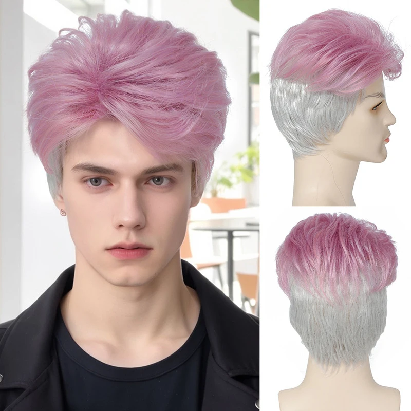 

European and American style short wig with outward curls, face-slimming, versatile for cosplay, colorful, men's realistic revers