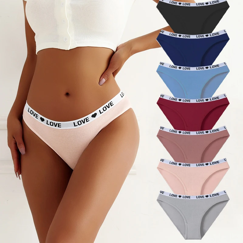 7Pcs/Set Women\'s Cotton Panties Sexy Soft Striped Underpants Cute Letter Girls Briefs Female Breathable Stretch Lingerie XS-XL