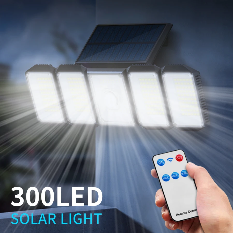 

Outdoor LED Solar Light 300Leds Motion Sensor Remote Control Wall Lamp 3 Modes Waterproof For Street Garden House Solar Lighting