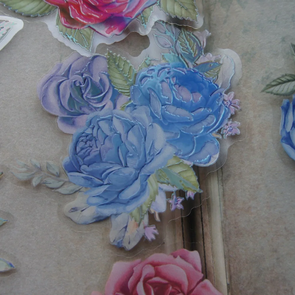 

5pcs Big Size Red Blue White Yellow Rose Style PVC Transparent Sticker Scrapbooking DIY Gift Decoration Tag