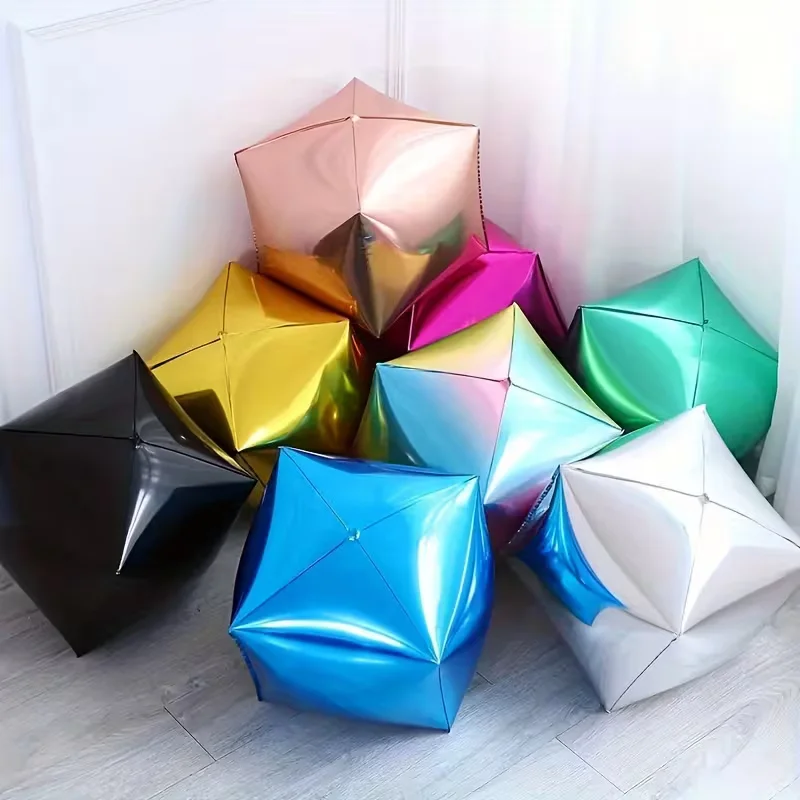 4 Stück 24 Zoll 4D Würfel Folienballons, riesige Mylar-Ballons mit Schleife, Hochzeits- und Geburtstagsgeschenkbox, Partydeko, Aluminiumballons