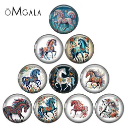 Folk Art Flowers with Horse Pattern 12mm/18mm/20mm/25mm Round Photo glass cabochon demo flat back Making findings