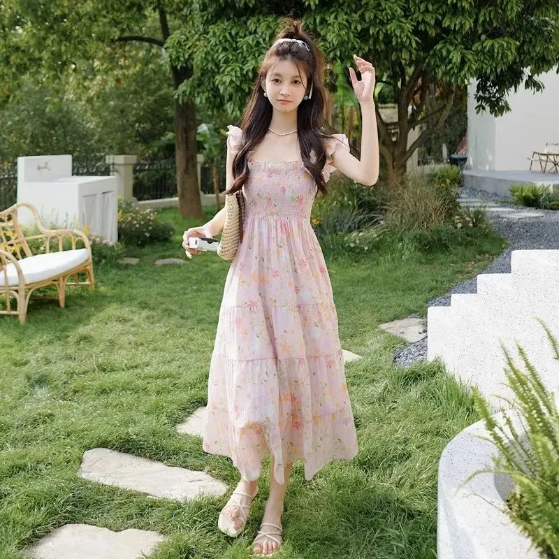 

Retro Gentle Style Square Collar New Slim and Sweet Flying Sleeve Dress