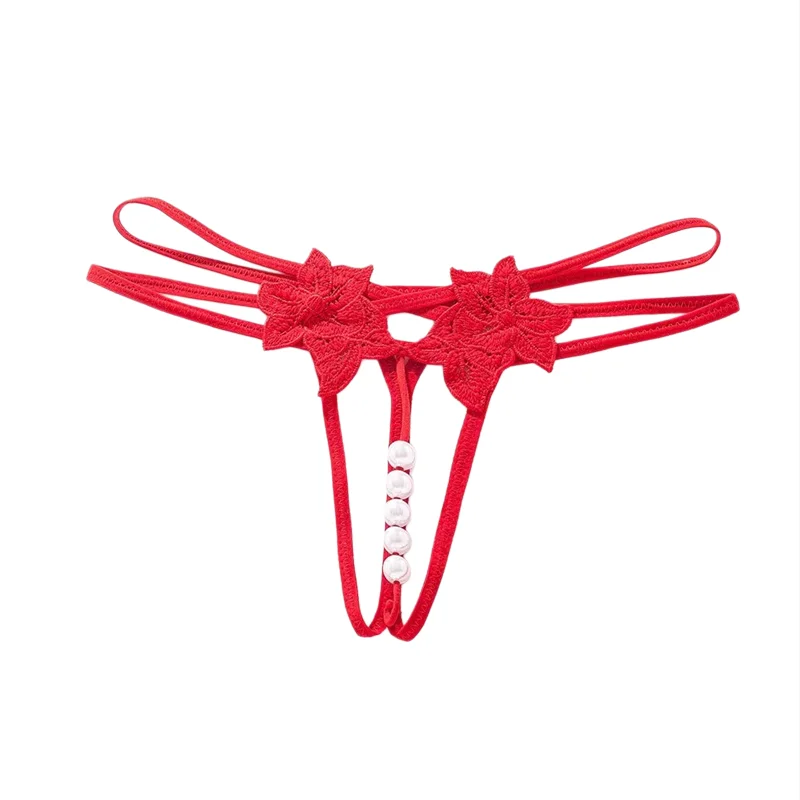 Braguitas sexys de mujer con bordado, abertura en la entrepierna, transparentes, con recortes y perlas de masaje.