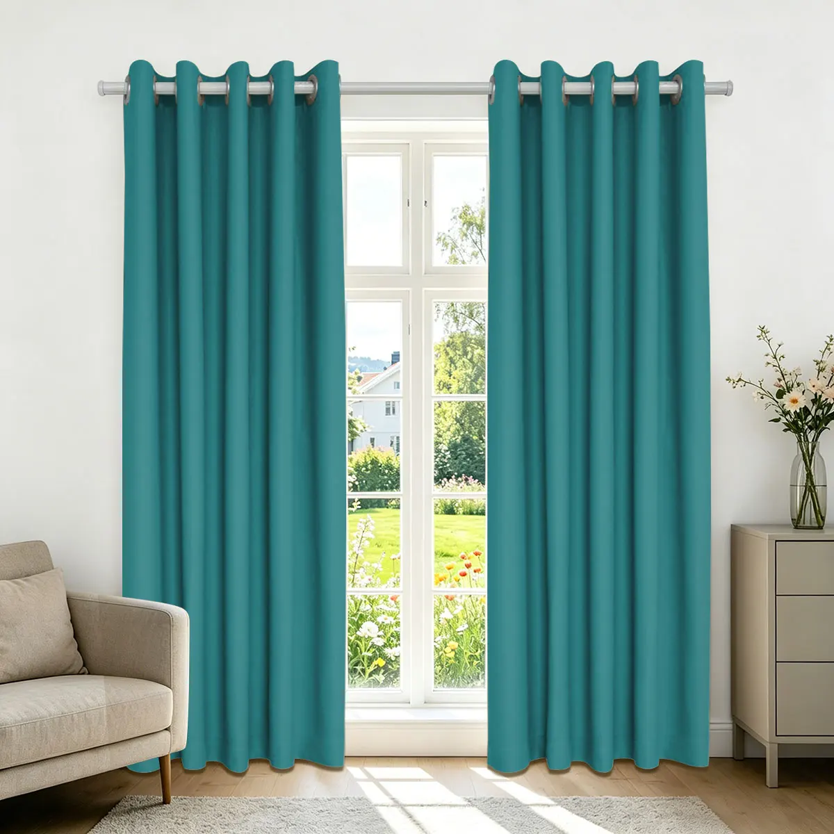 Peacock Teal High‑Density Blackout Curtains, Grommet Top Light Blocking Window Drapes for Bedroom Living Room, 2 Panels