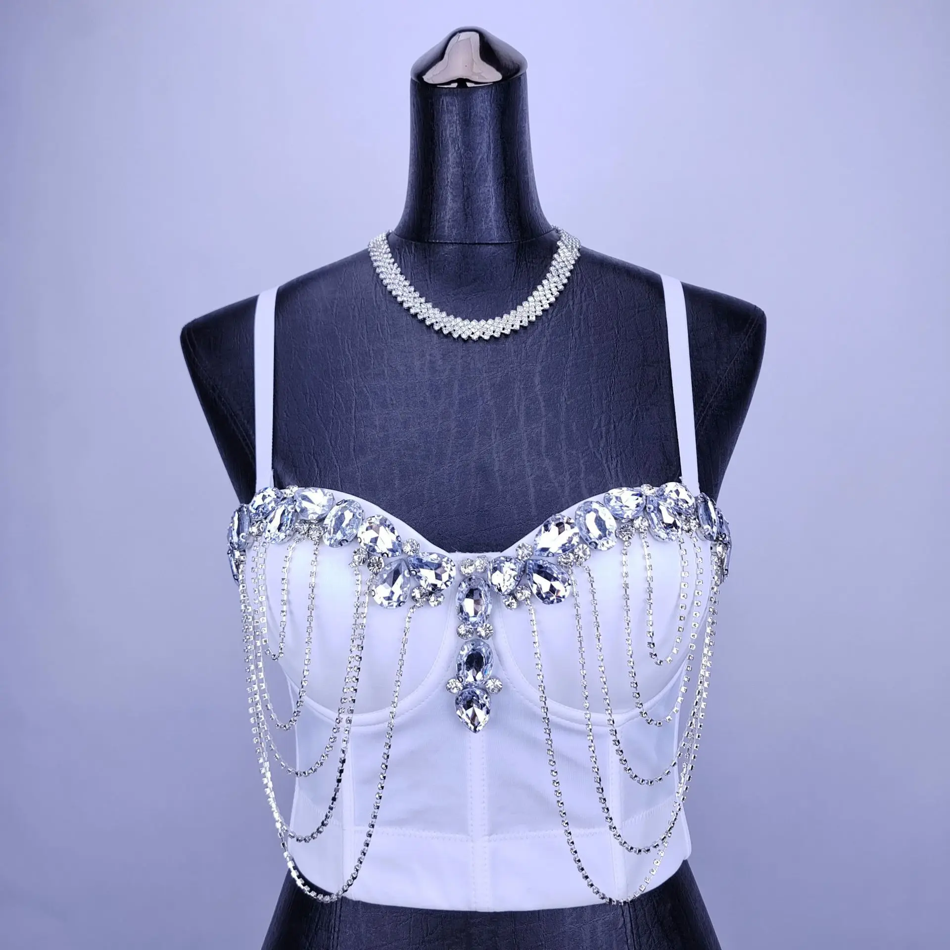 

Comfortable Slim Fit Bra with Detachable Pad And Fibone Strap Bright Diamond Tassel Chain Gathered Women's Vest Strap