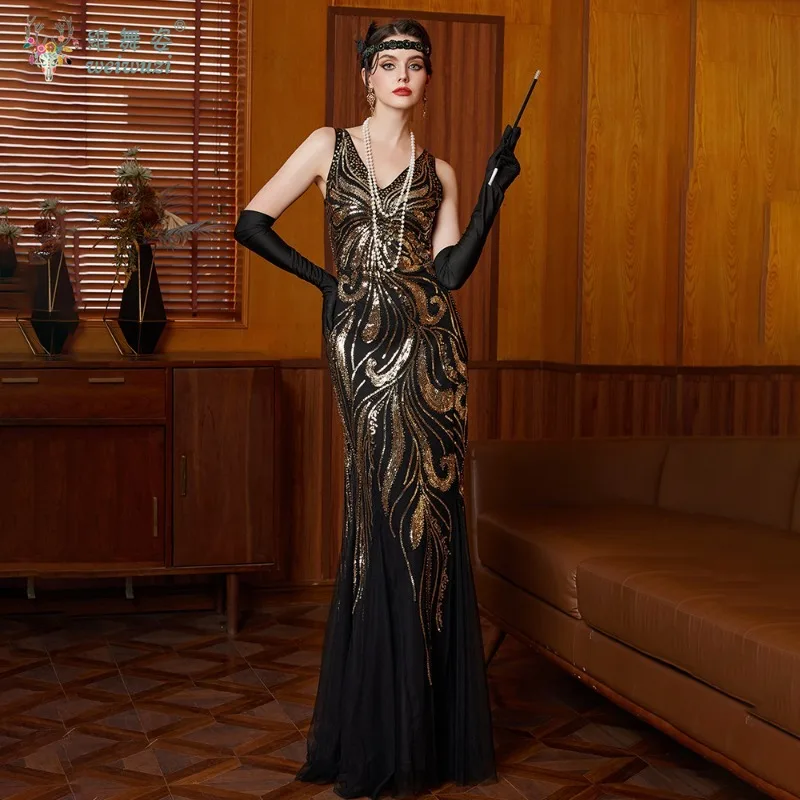 

1920s Vintage Gatsby Theme Party Flapper Dress Luxury Beaded Sequin Jazz Dresses Prom Wedding Women Dubai Dresses Evening Dress