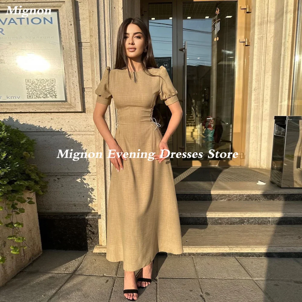 

Mignon A-Line Scoop Neckline Prom Gown Evening Ankle-Length Taffeta Formal Cap Straps Elegant Party Dress for Women 2023