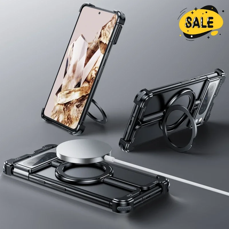 

Magnetic Holder 360 Ring Rotation Phone Case for Google Pixel 9 Pro XL Fold Simple Design Protector Metal Rimless Cover