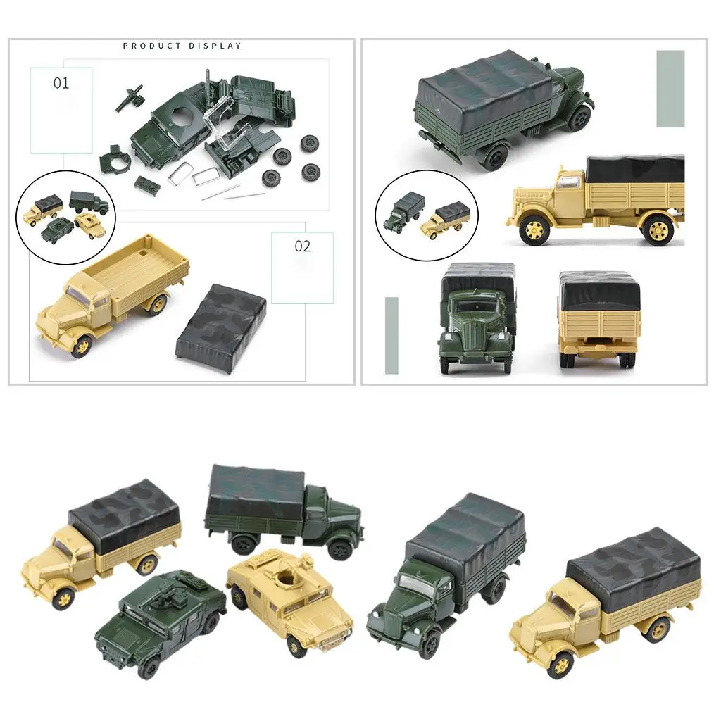 6Pcs 1/72 4D Assemble Truck Car Plastic Vehicle Model Table Toy Building Kit